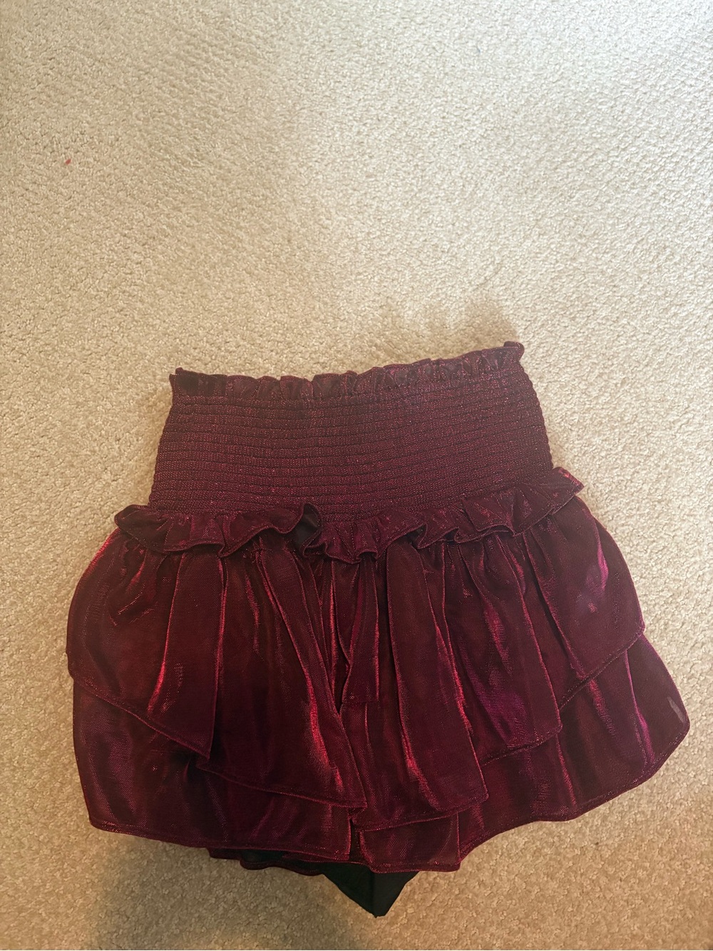 DO + BE Burgundy Ruffle Tiered Skirt